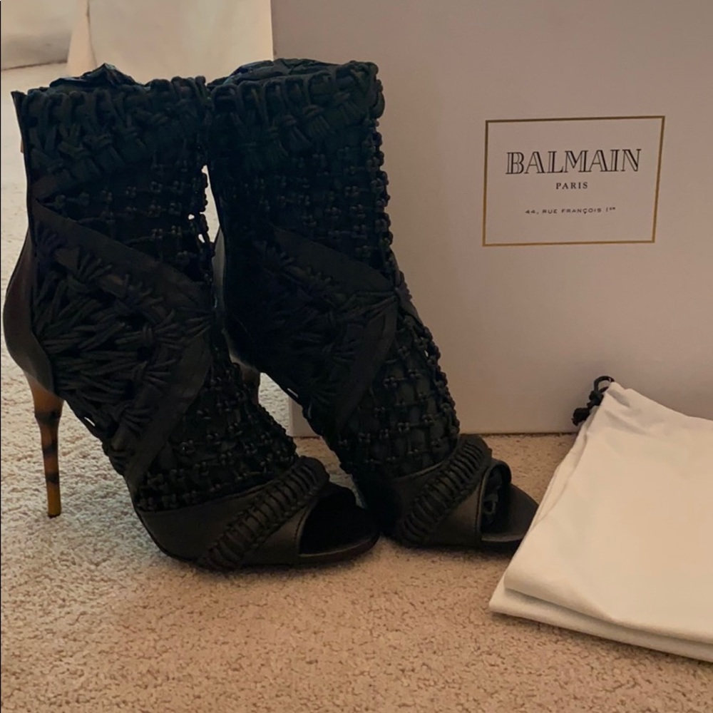 COPY - Balmain Macrame Bamboo-Heel Sandal, Black